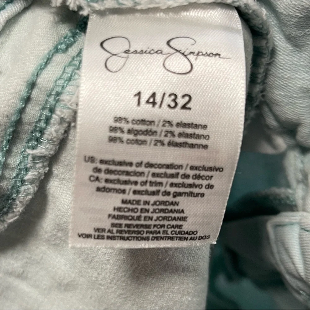 JESSICA SIMPSON Rolled Crop Light Blue/Green Jeans Size 14/32 - Picture 8 of 8